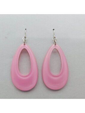 Pink Teardrop Dangle Earrings Lightweight Acrylic Fashion Jewelry MCM 1960s Styl